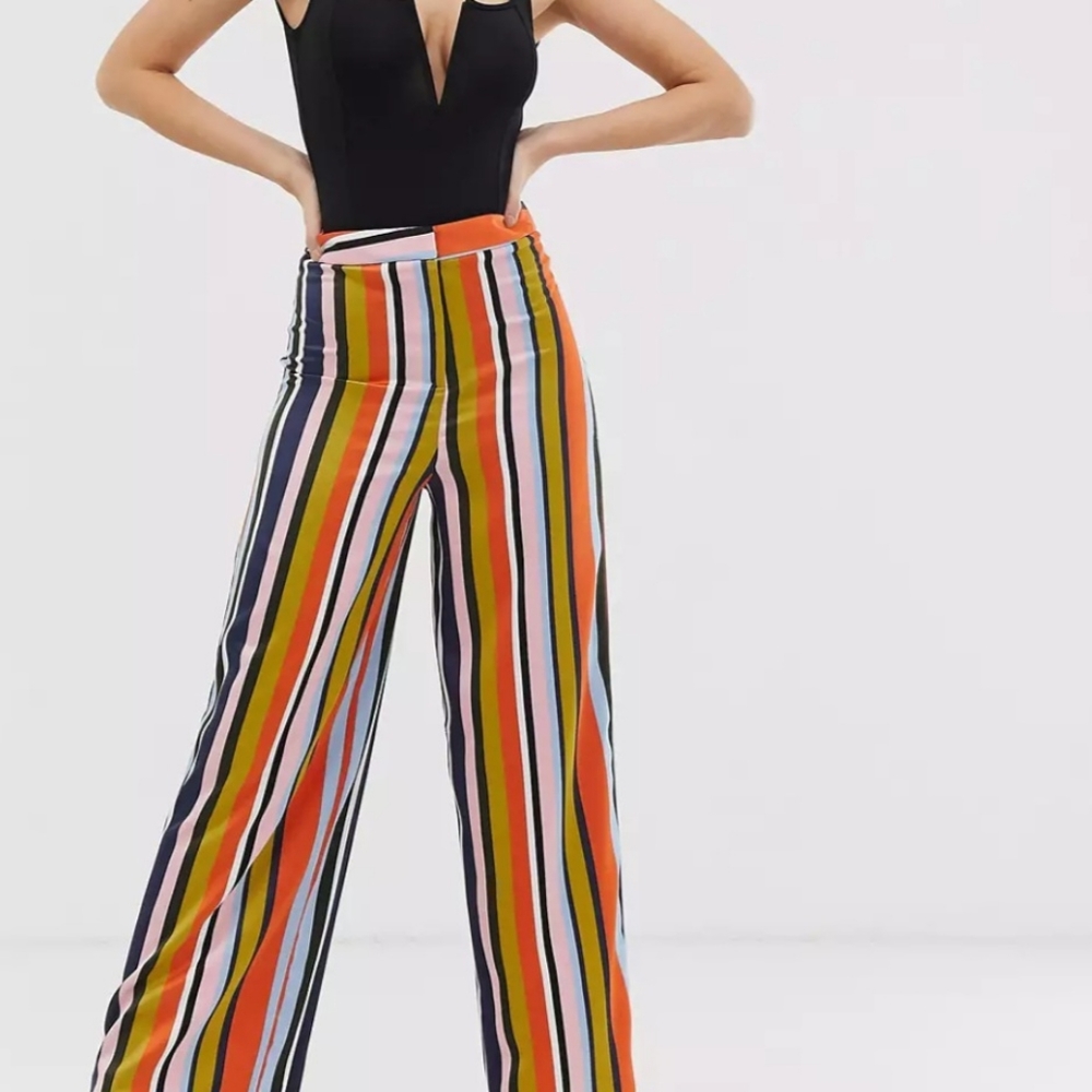 ASOS Colourful Stripe Satin Wide Leg Pant